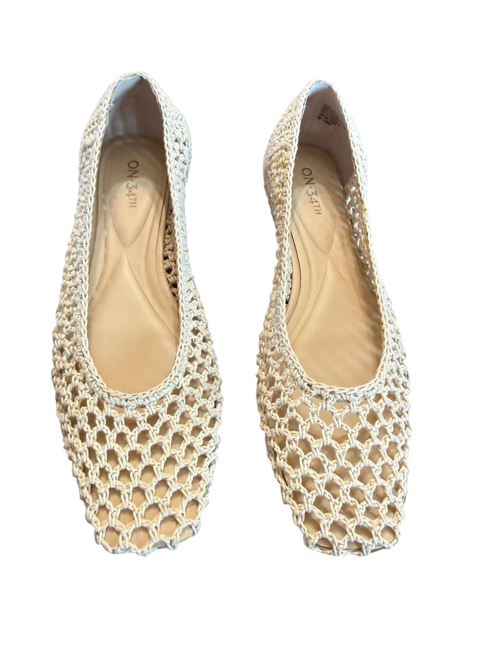 On 34th Macy's Cream Crochet Ballet Flats NIB Square Toe Woven Slip On Size 6